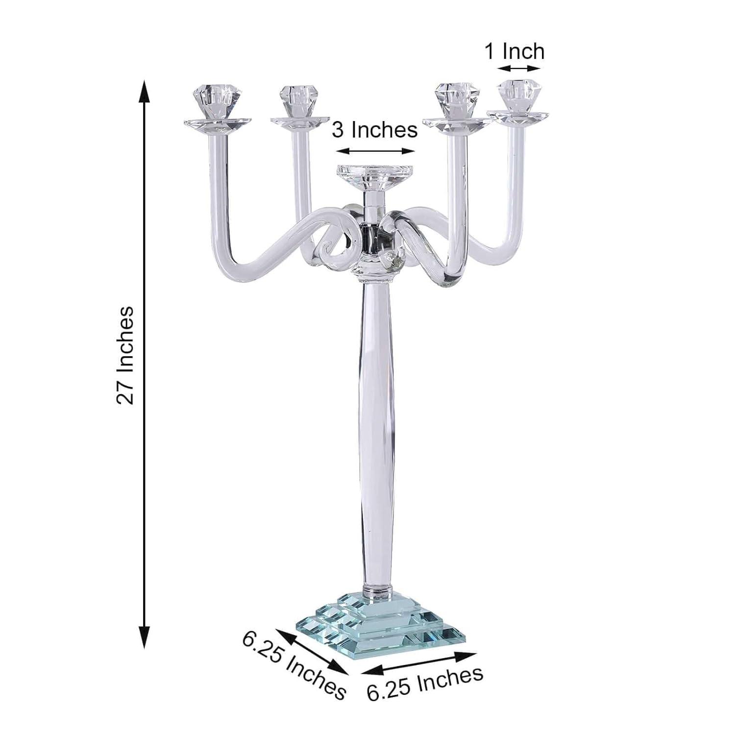 Efavormart 27" Tall Handcrafted Gem Cut 5 Arm Crystal Modern Glass Candelabra Candle Holder Wedding Centerpiece