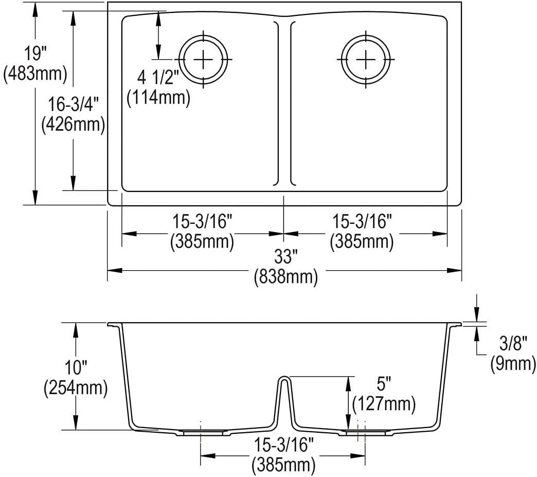 Quartz Classic 33" x 19" x 10" Double Basin Undermount Kitchen Sink with Aqua Divide