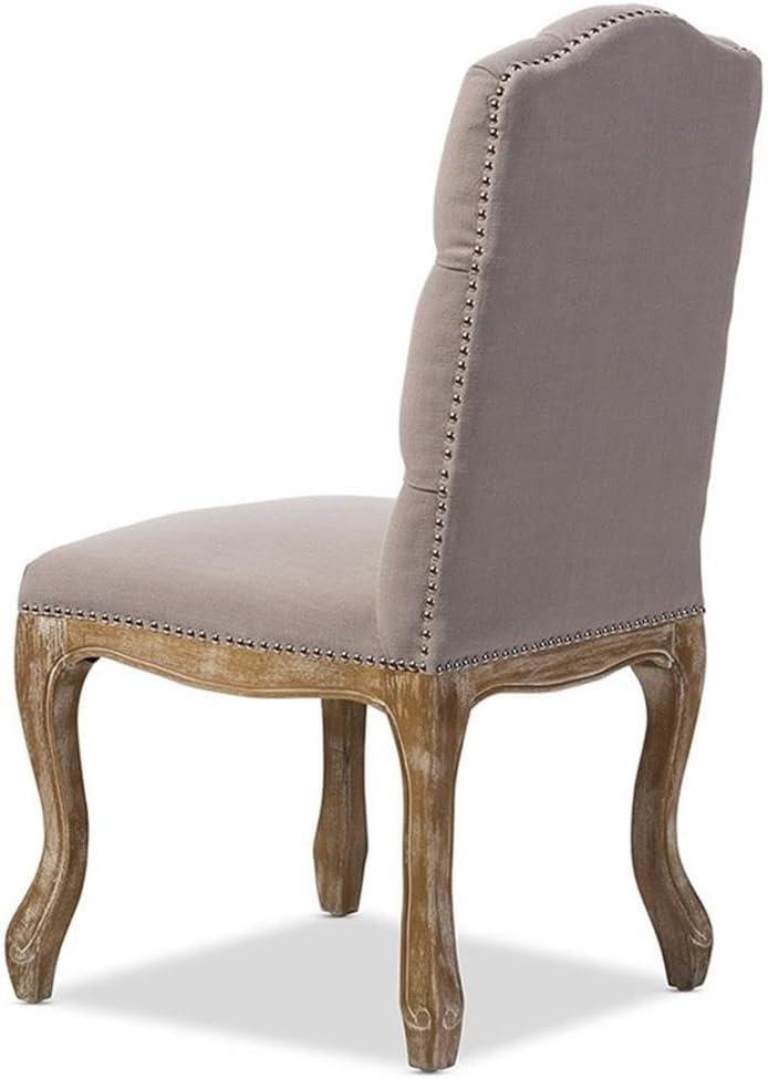 Hudson Weathered Oak Finish and Fabric Button Tufted Upholstered Dining Chair Beige - Baxton Studio: French Country Cottage Style