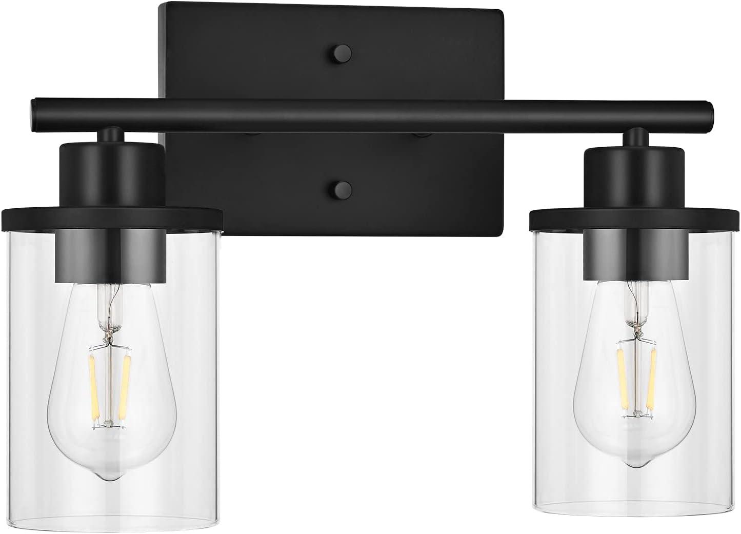 EDISHINE Modern 2-Light Black Bathroom Vanity Lights over Mirror for Bathroom, Vanity Table, E26 Bulb Base