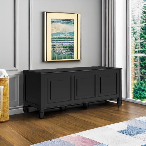 Simpli Home Connaught Solid Wood Storage Bench Trunk In Black