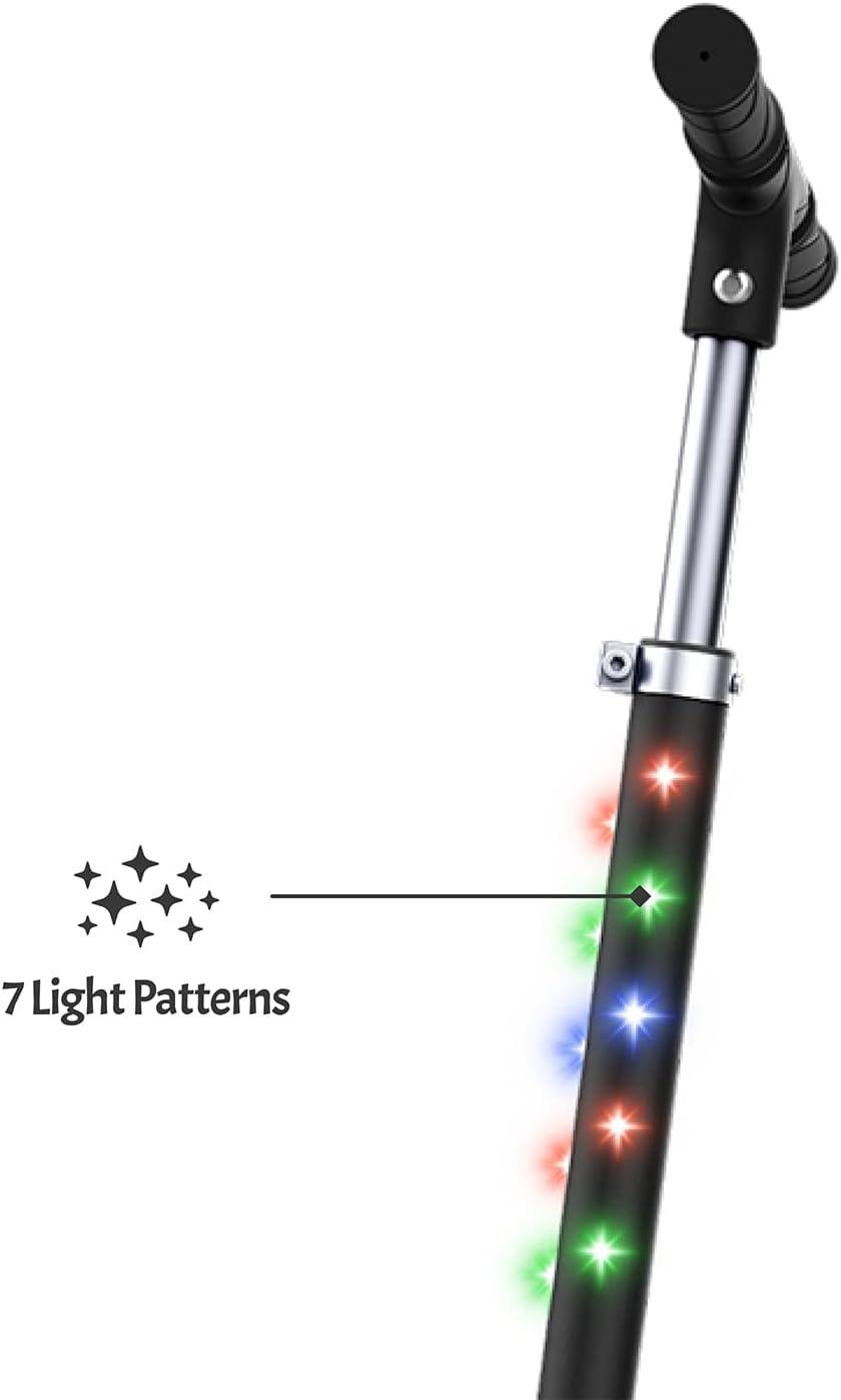 Black Adjustable LED Light-Up Kick Scooter with Wide Deck