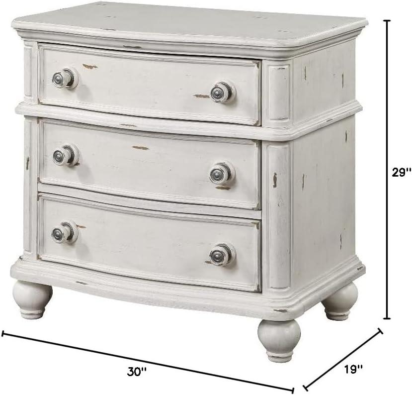 30" Jaqueline Nightstand Antique White Finish - Acme Furniture: Elegant Storage Solution with Felt-Lined Drawer