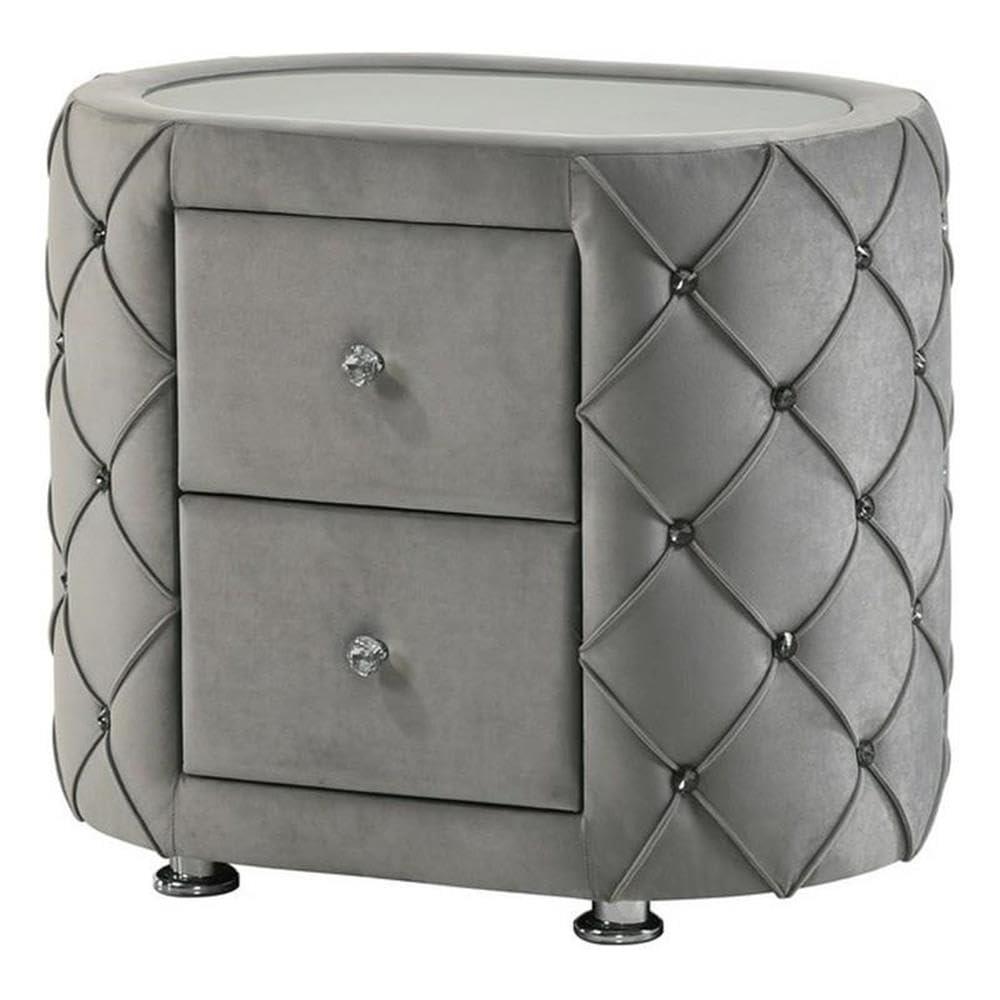 Acme Furniture Perine Nightstand in Gray Velvet