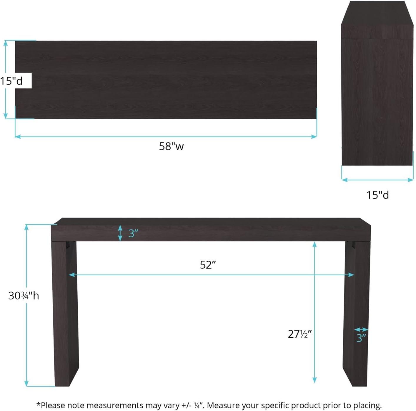 Sleek Ebony Black Wood Grain Rectangular Console Table