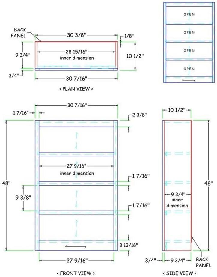 Traditional 48" Tall 4-Shelf Wood Bookcase in Cherry