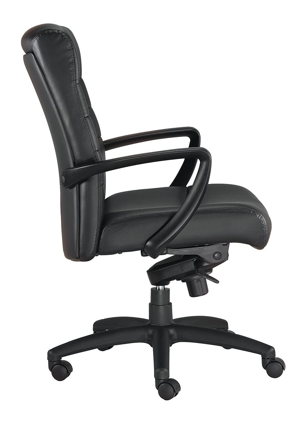 Manchester Mid Back Black Leather Office Chair with Metal Frame