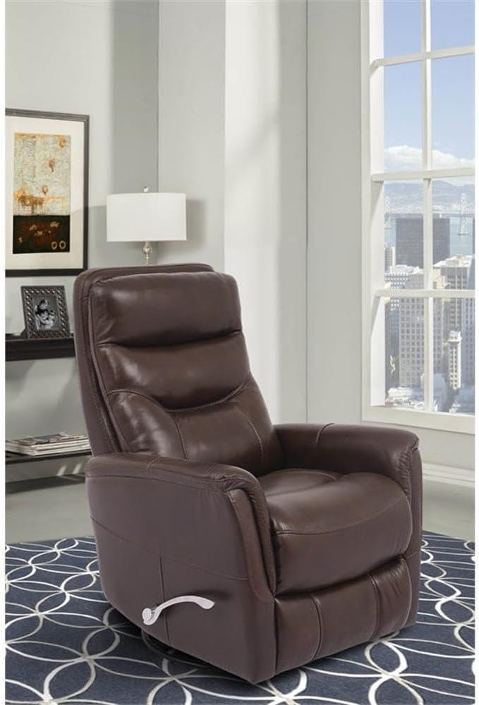 Traditional Brown Leather Swivel Recliner with Wood Accents