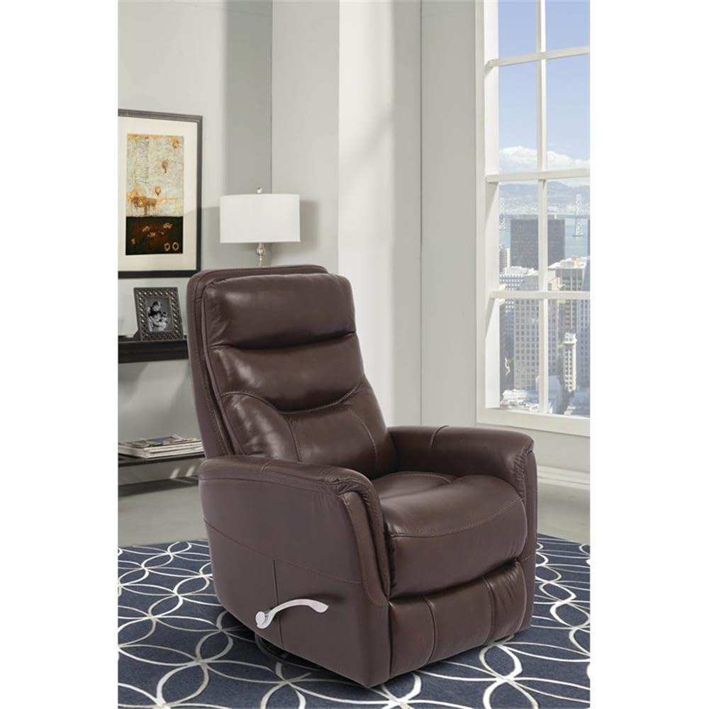 Traditional Brown Leather Swivel Recliner with Wood Accents