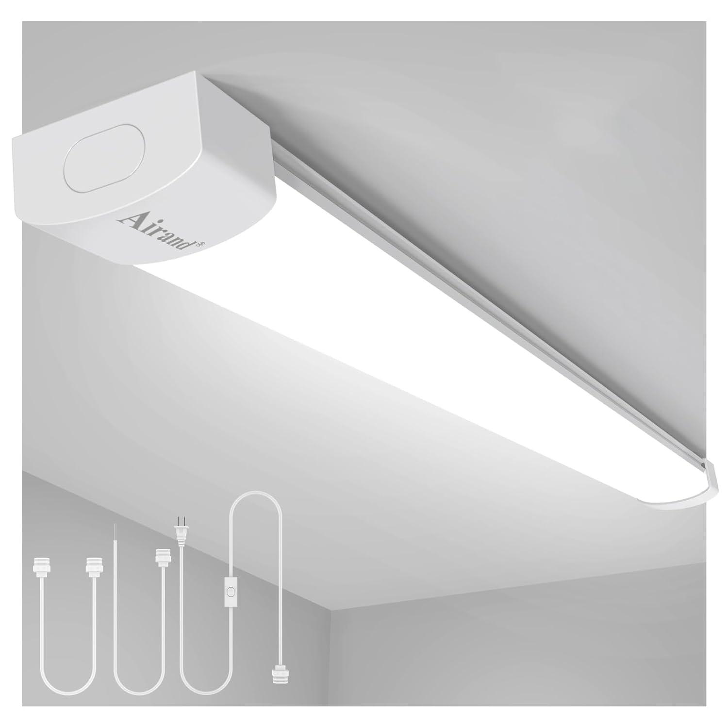 Airand LED Shop Lights for Garage 4FT with Plug, Utility Linkable LED Tube Light 5000K Under Cabinet Lighting,3600 LM LED Ceiling and Closet Light 36W, Corded Electric with ON/Off Switch