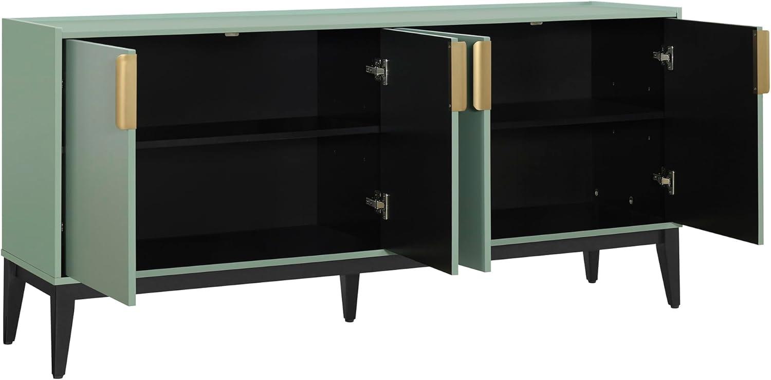 Green MDF and Wood 63-Inch Sideboard Cabinet with Gold Accents