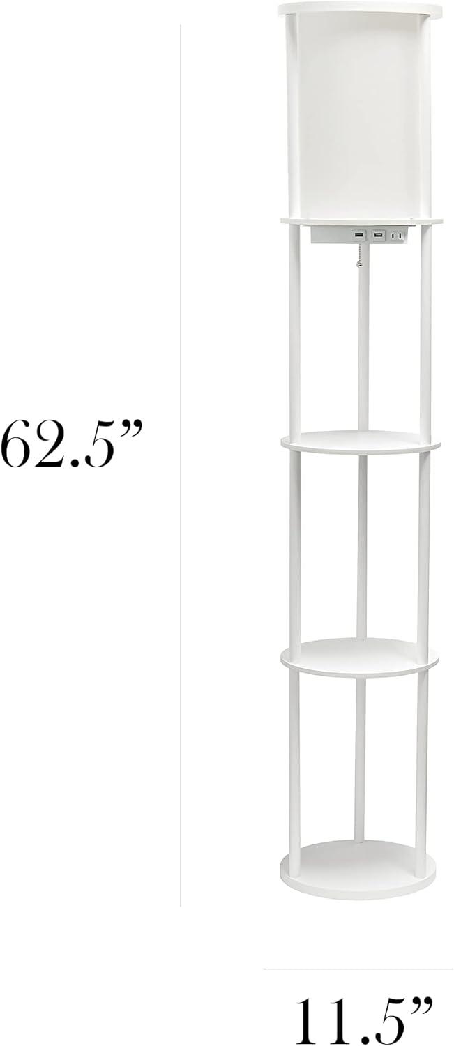 62.5" Round Modern Shelf Etagere Organizer Storage Floor Lamp with 2 USB Charging Ports and 1 Charging Outlet - Simple Designs