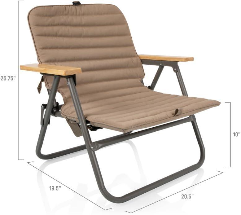 Shale Brown Padded Folding Beach Chair with Wood Armrests