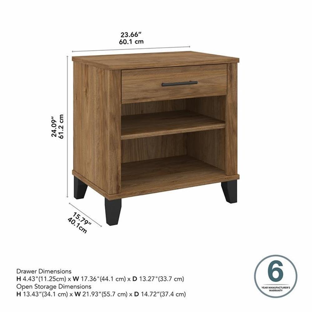 Bush Furniture Somerset Nightstand In Ash Gray: Contemporary Design with Satin Nickel Hardware