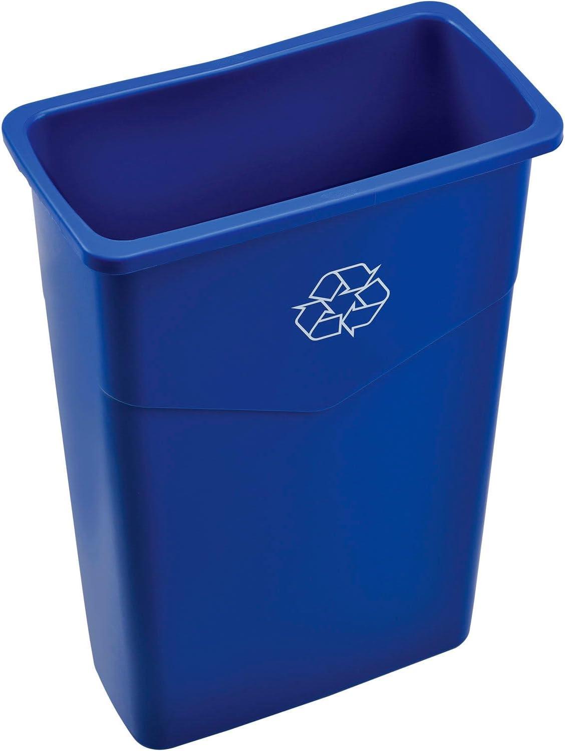 Slim Blue Plastic 23 Gallon Recycling Bin for Office