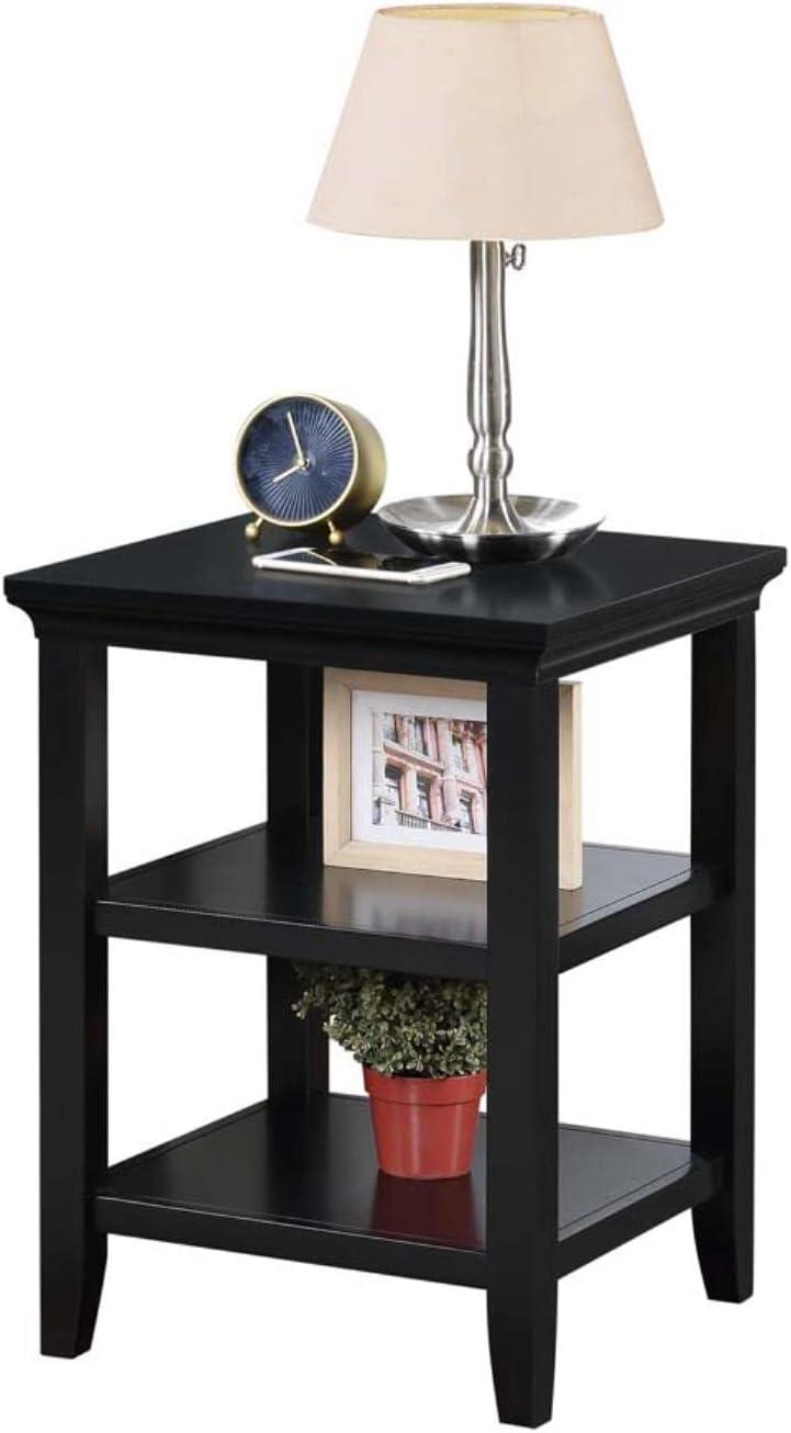 Tribeca Solid Wood Black Square End Table with Shelves