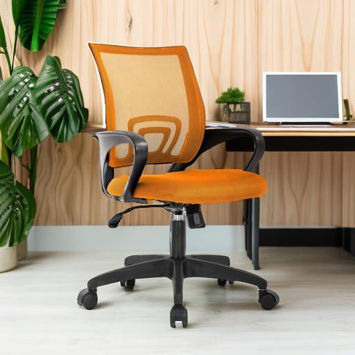 FDW Home Office Chair Mesh Computer Chair with Lumbar Support Armrest Adjustable Mid Back Task Chair for Women Adults, Orange
