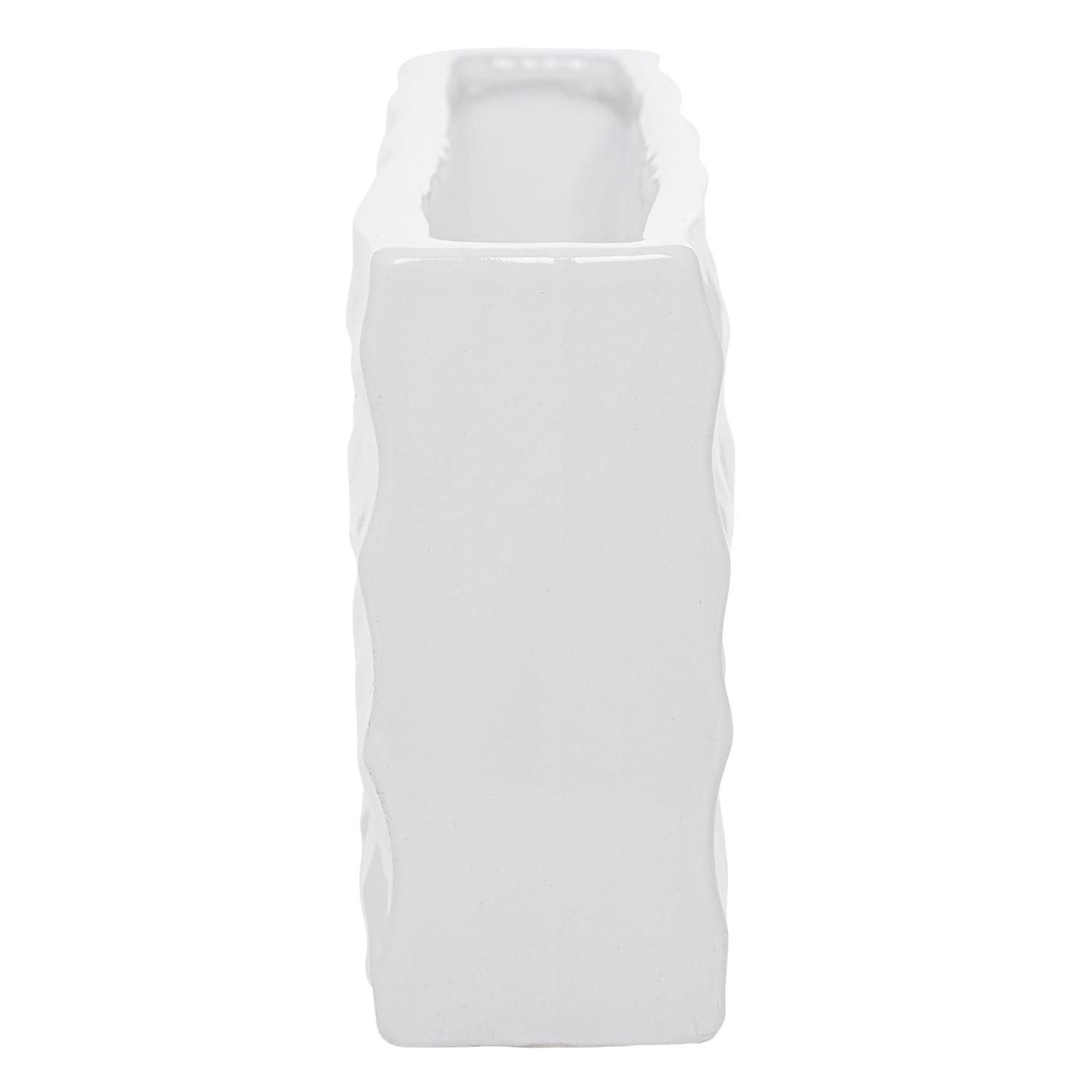 Elegant Glossy White Ceramic Rectangular Vase for Faux or Fresh Bouquets