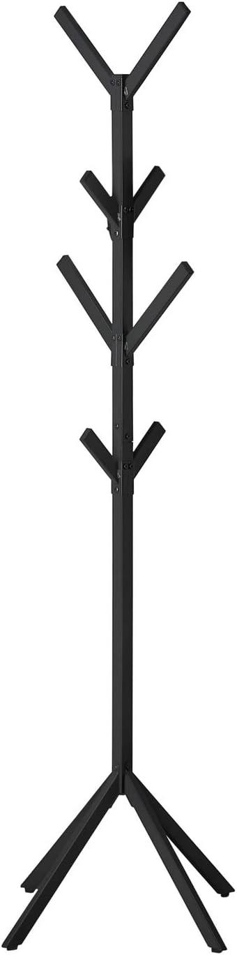 Monarch Specialties Coat Rack Hall Tree Free Standing 8 Hooks Entryway 70InchH Bedroom Metal Black Contemporary Modern