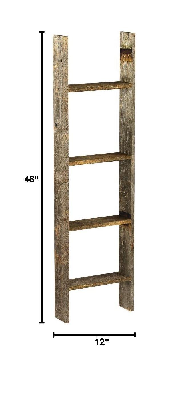 Barnwood Rustic Farmhouse 4ft Weathered Gray Wooden Decorative Bookcase Picket Display Ladder