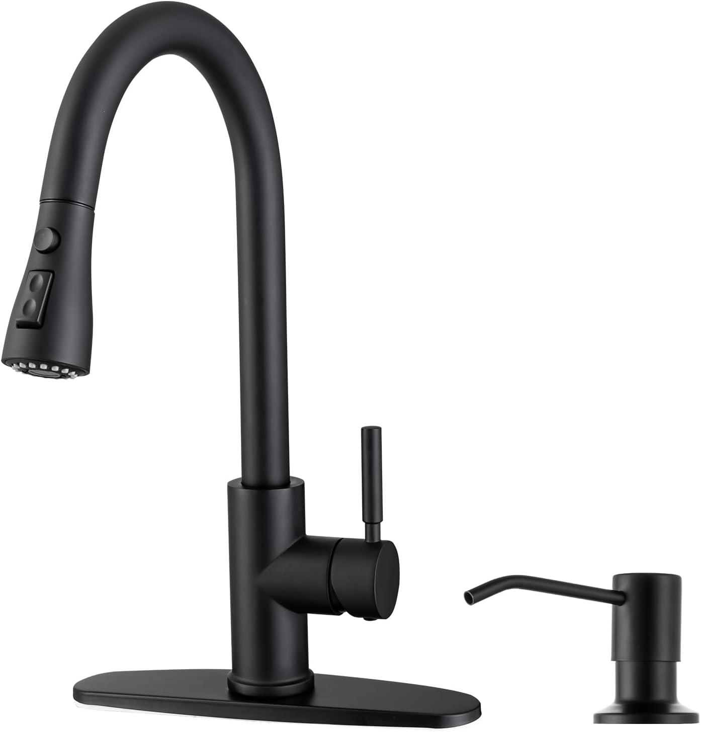 Black Kitchen Faucets With Soap Dispenser, Kitchen Faucet With Pull Down Sprayer