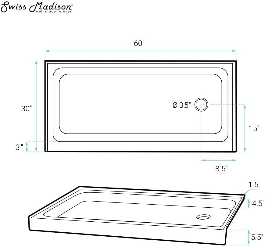 Voltaire 60 X 30 Shower Pan Base With Left Drain In Glossy