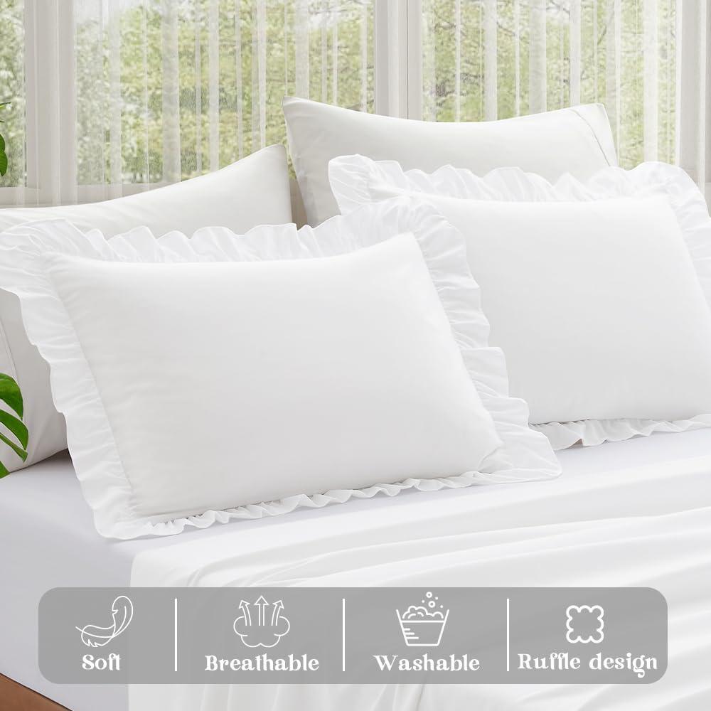 White Cotton Ruffled Standard/Queen Pillowcases Set of 2