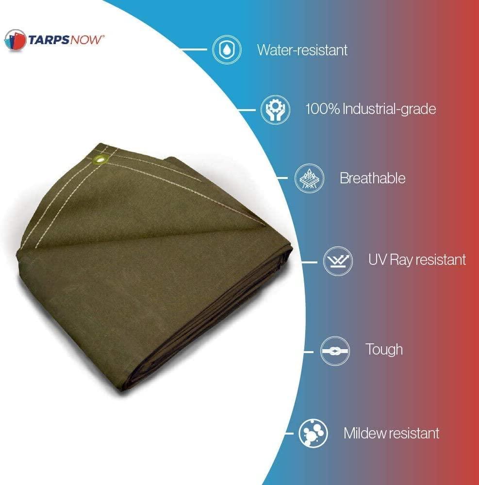 Tarps Now 20 Mil Canvas Tarp Cover with Brass Grommet- Olive Drab, 12'x20'