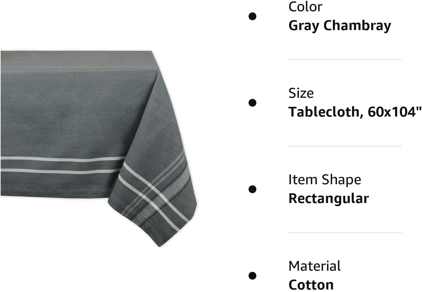 DII 60x104" Modern 100 Percent Cotton French Tablecloth in Chambray Gray