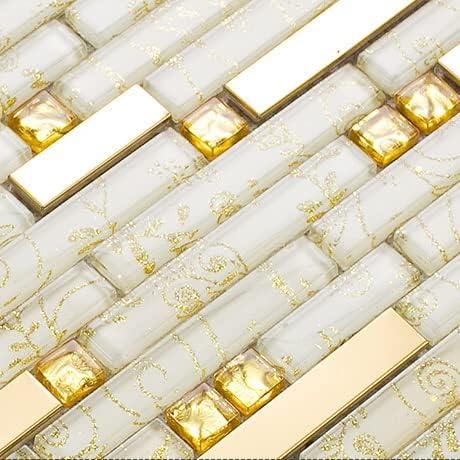 Glossy Gold and White Glass Metal Mosaic Wall Tile