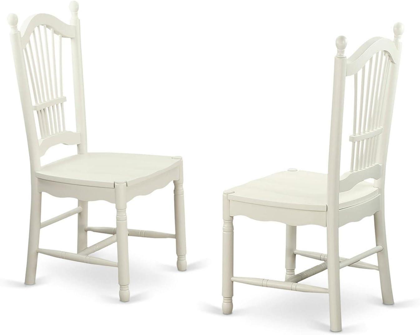 Dining Set - One Round Table & 2 Chairs with Solid Wood Seat, Linen White - 42 in. - 3 Piece