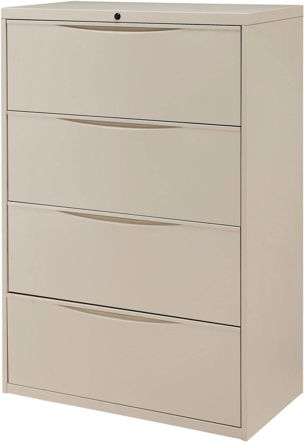 Global Industries 252470PY Interion 36 in. Premium Lateral File Cabinet 4 Drawer, Putty