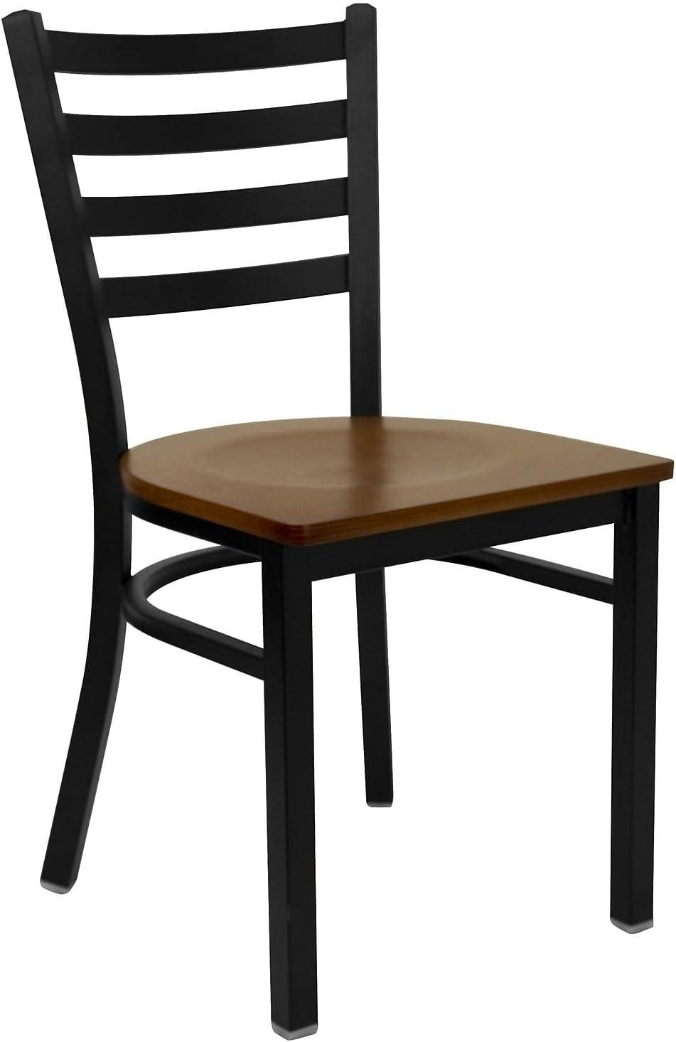 BizChair 2 Pack Black Ladder Back Metal Restaurant Chair - Cherry Wood Seat