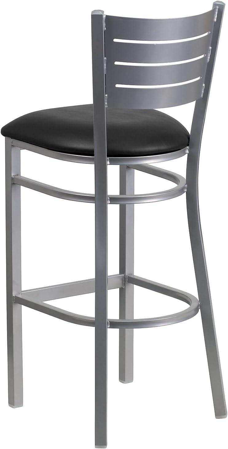 Flash Furniture 2 Pack HERCULES Series Silver Slat Back Metal Restaurant Barstool - Black Vinyl Seat