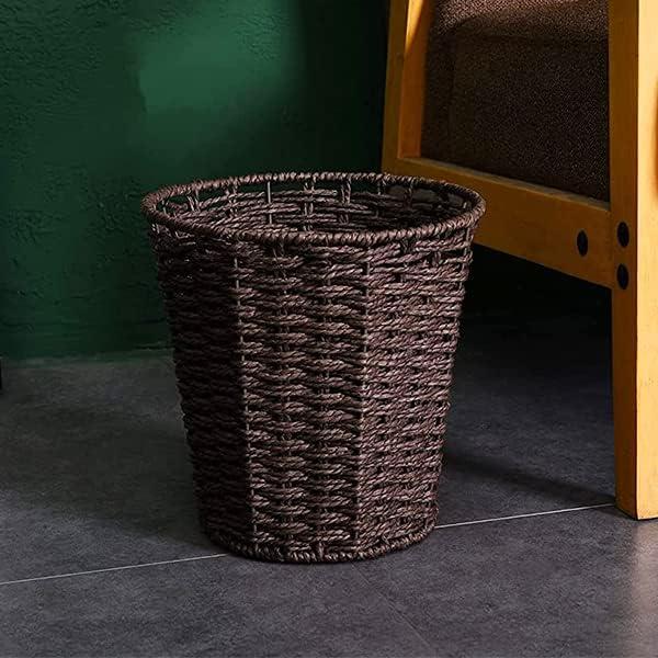 Round Wicker Waste Basket Paper Bin - Wicker Trash Basket - Woven Trash Can Rubbish Basket for Bedroom, Bathroom, Offices or Home (Brown)
