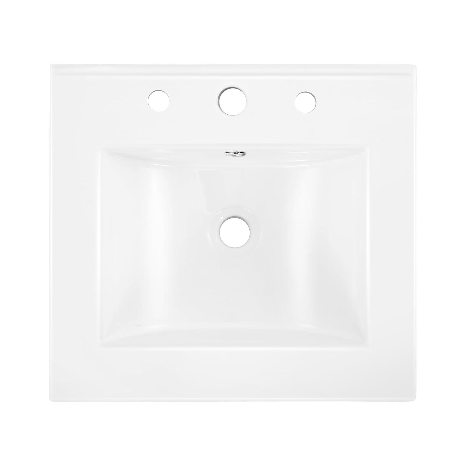 Ancillary 3-Hole 20" Classic Contemporary Rectangular Ceramic Single Sink Basin Vanity Top