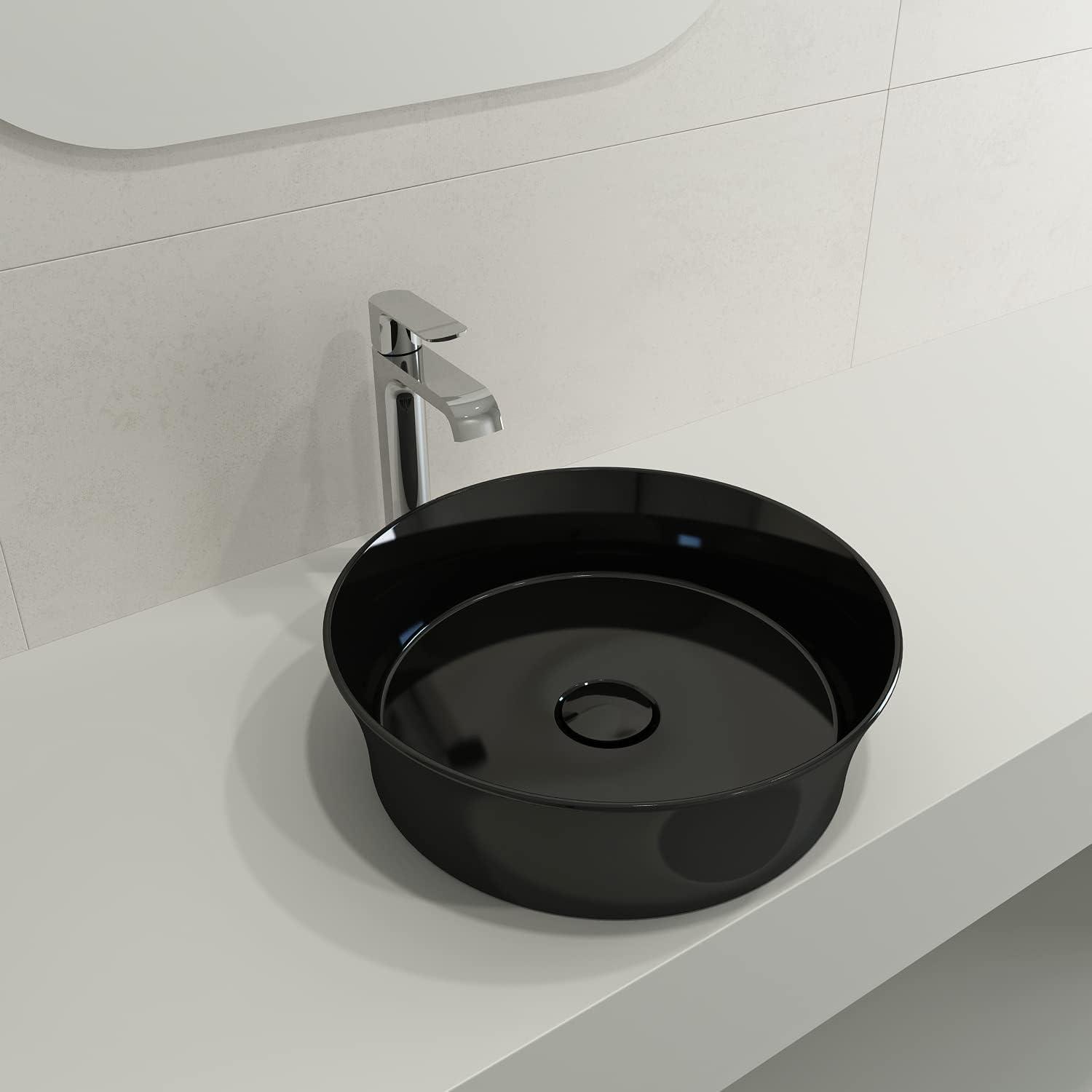 Black Gloss Ceramic Round Bathroom Sink