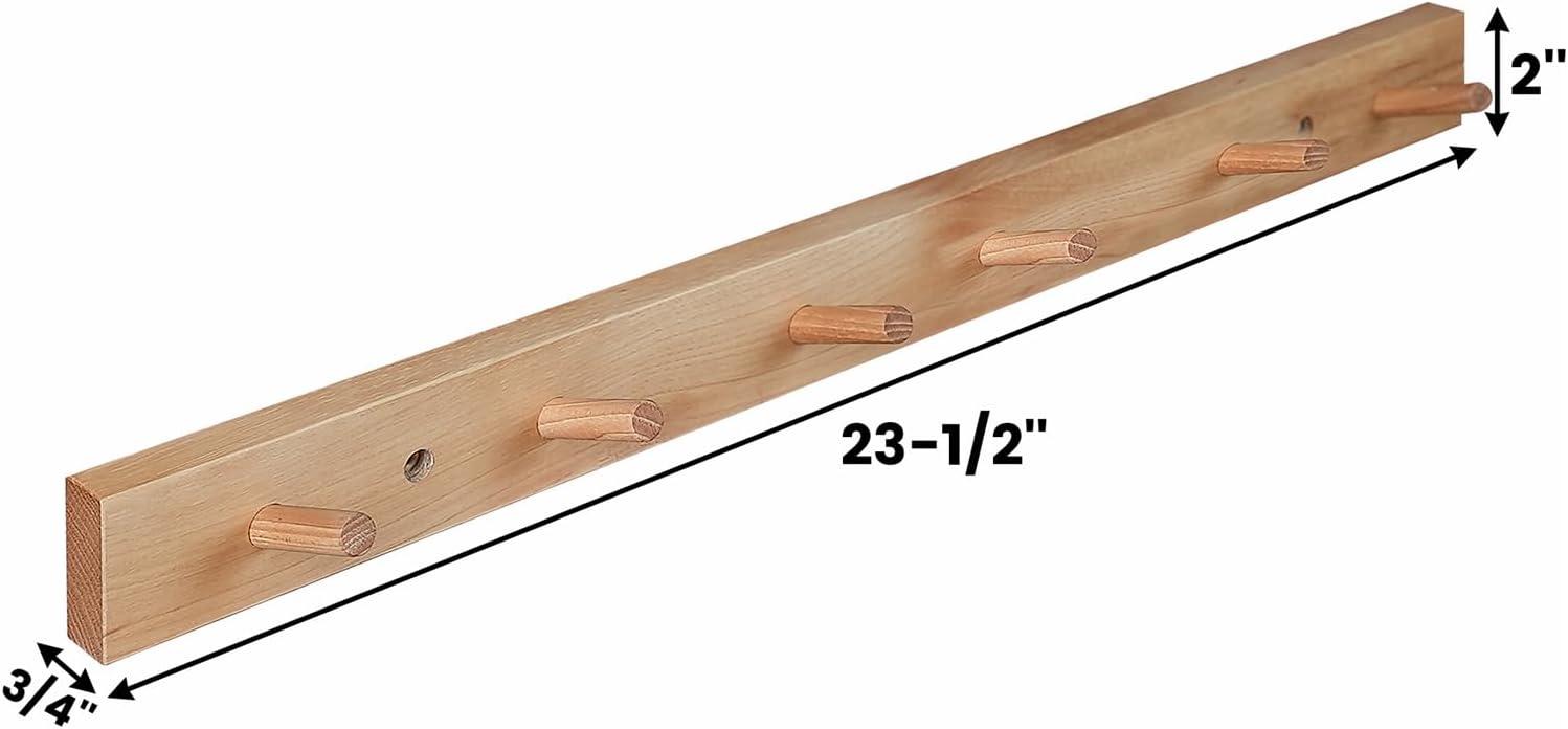 Natural Hickory Solid Wood Wall Mounted Coat Rack with 6 Hooks