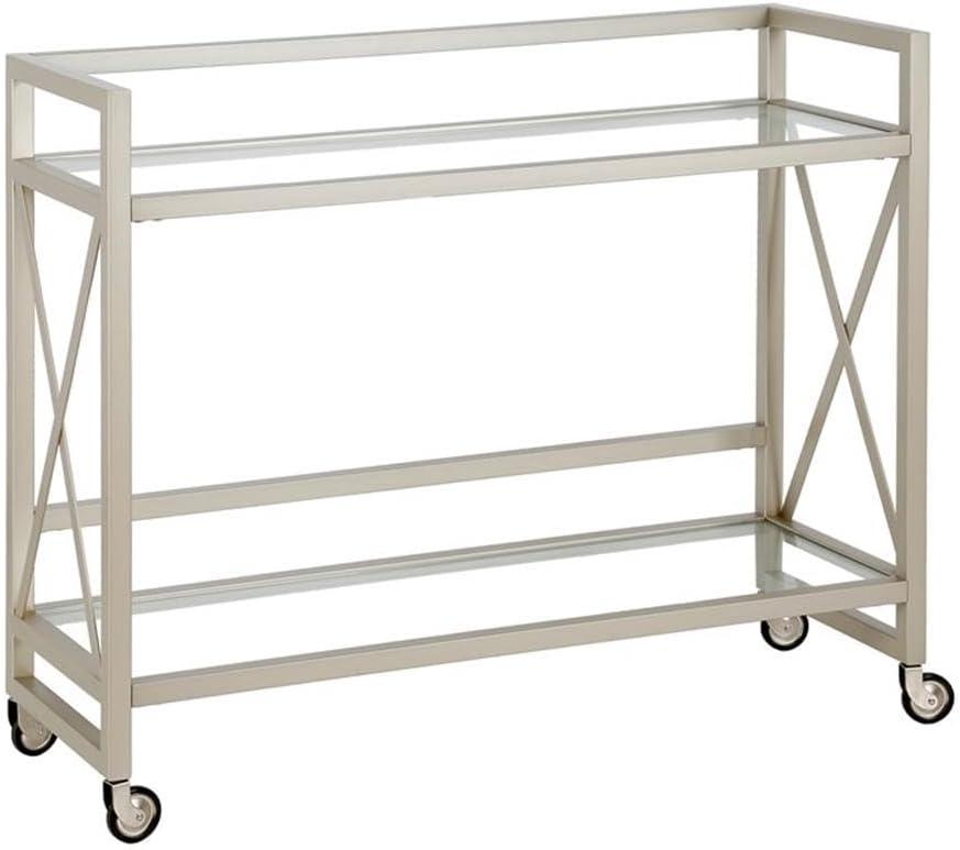 Evelyn&Zoe Contemporary Metal Bar Cart with Glass Shelf