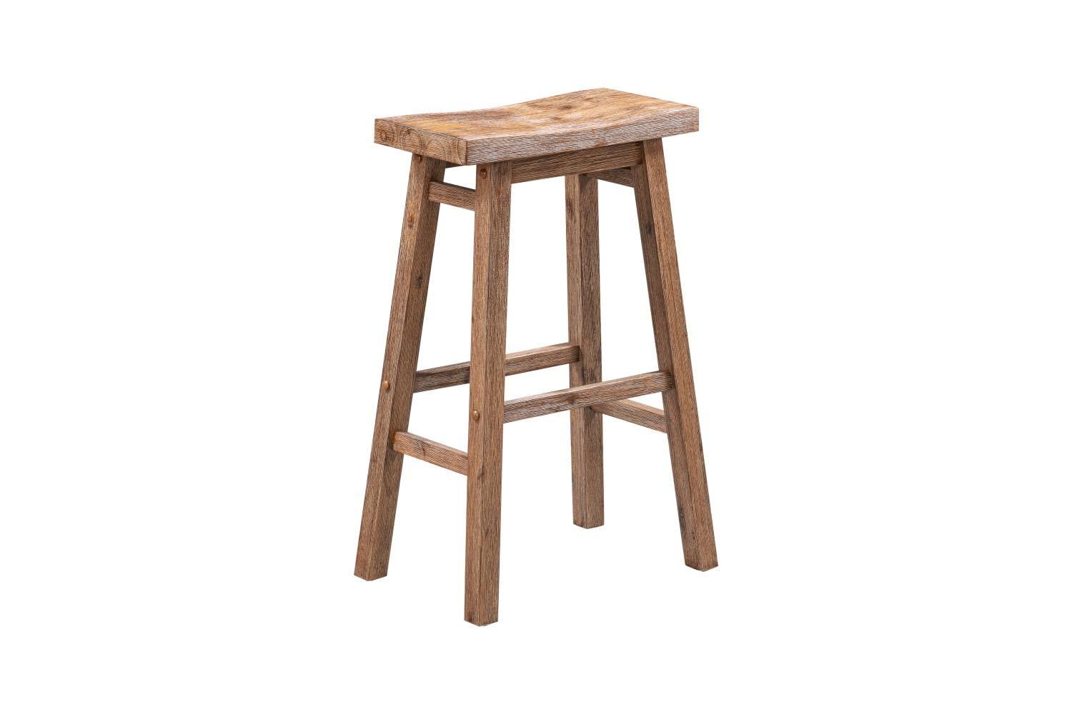 Set of 2 29" Sonoma Wire-Brush Saddle Barstools Barnwood - Boraam: Solid Acacia, Footrest