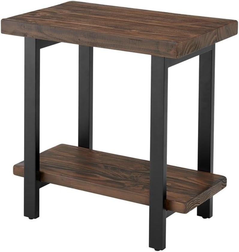 Pomona Solid Wood and Metal End Table with Shelf - Alaterre Furniture: Rustic Design, Fixed Shelf, Rectangle Shape