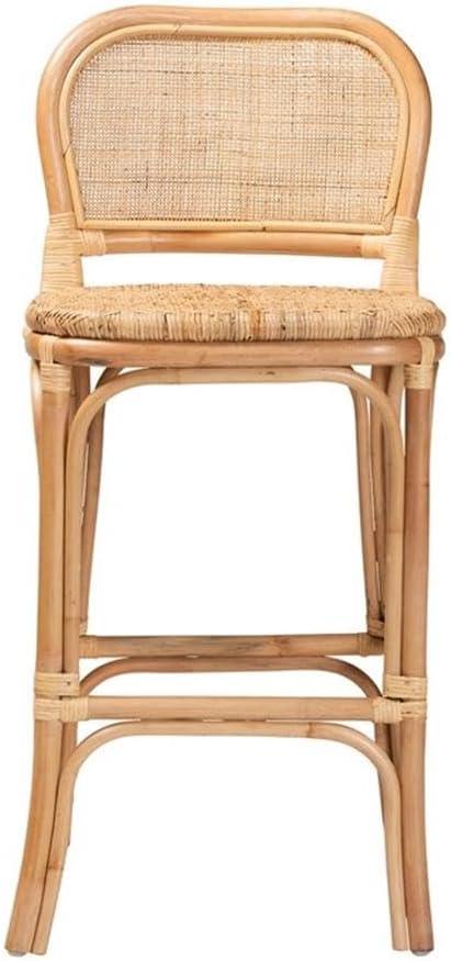 Adrena Rattan Bar Stool Natural Brown - Baxton Studio: Handmade, No Assembly, Bohemian Style