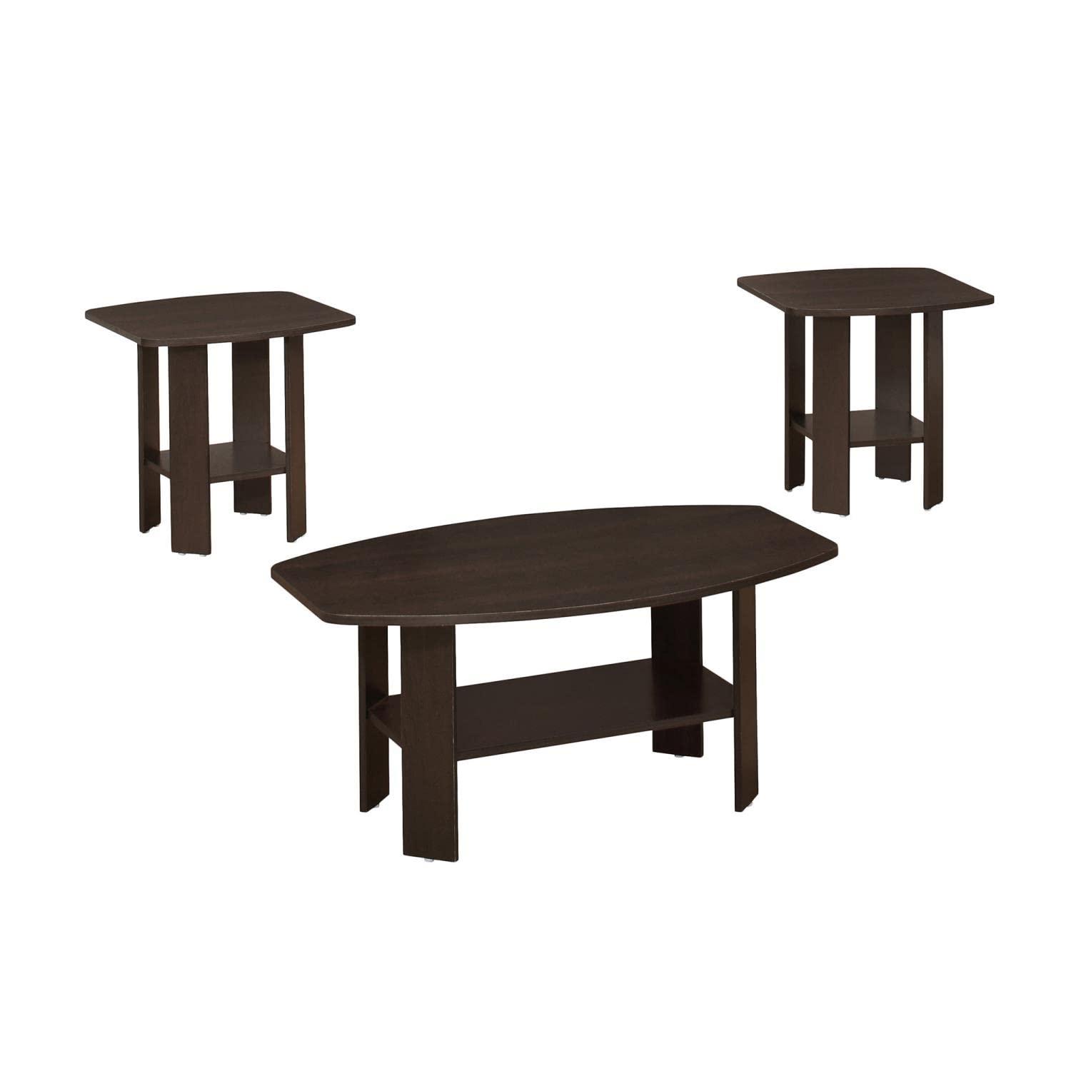 Monarch Specialties Table Set 3Pcs Set Coffee End Side Accent Living Room Laminate Brown Transitional