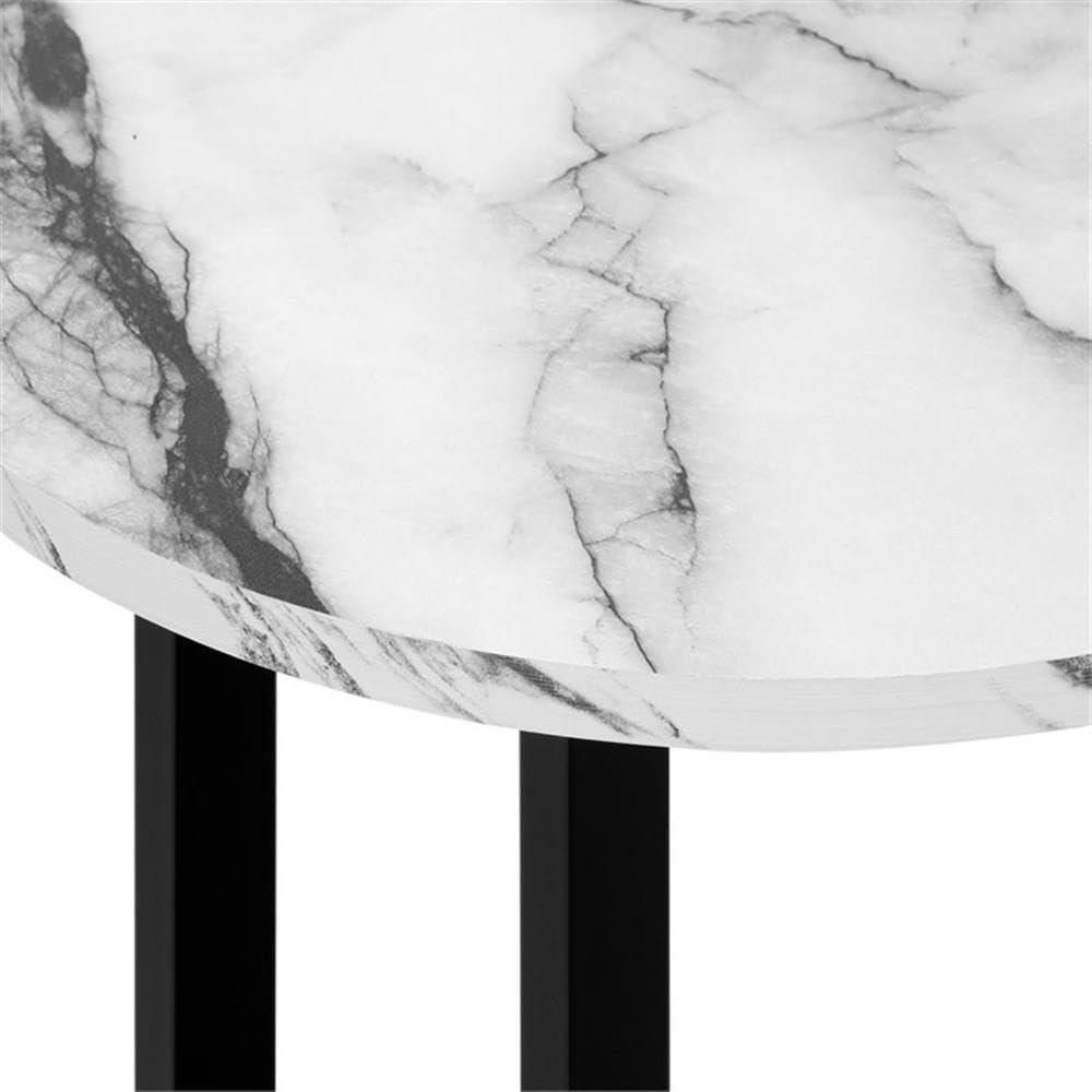17 Stories Accent Table, Side, Round, End, Nightstand, Lamp, Living Room, Bedroom, White Marble Look Laminate, Black Metal, Contemporary, Modern