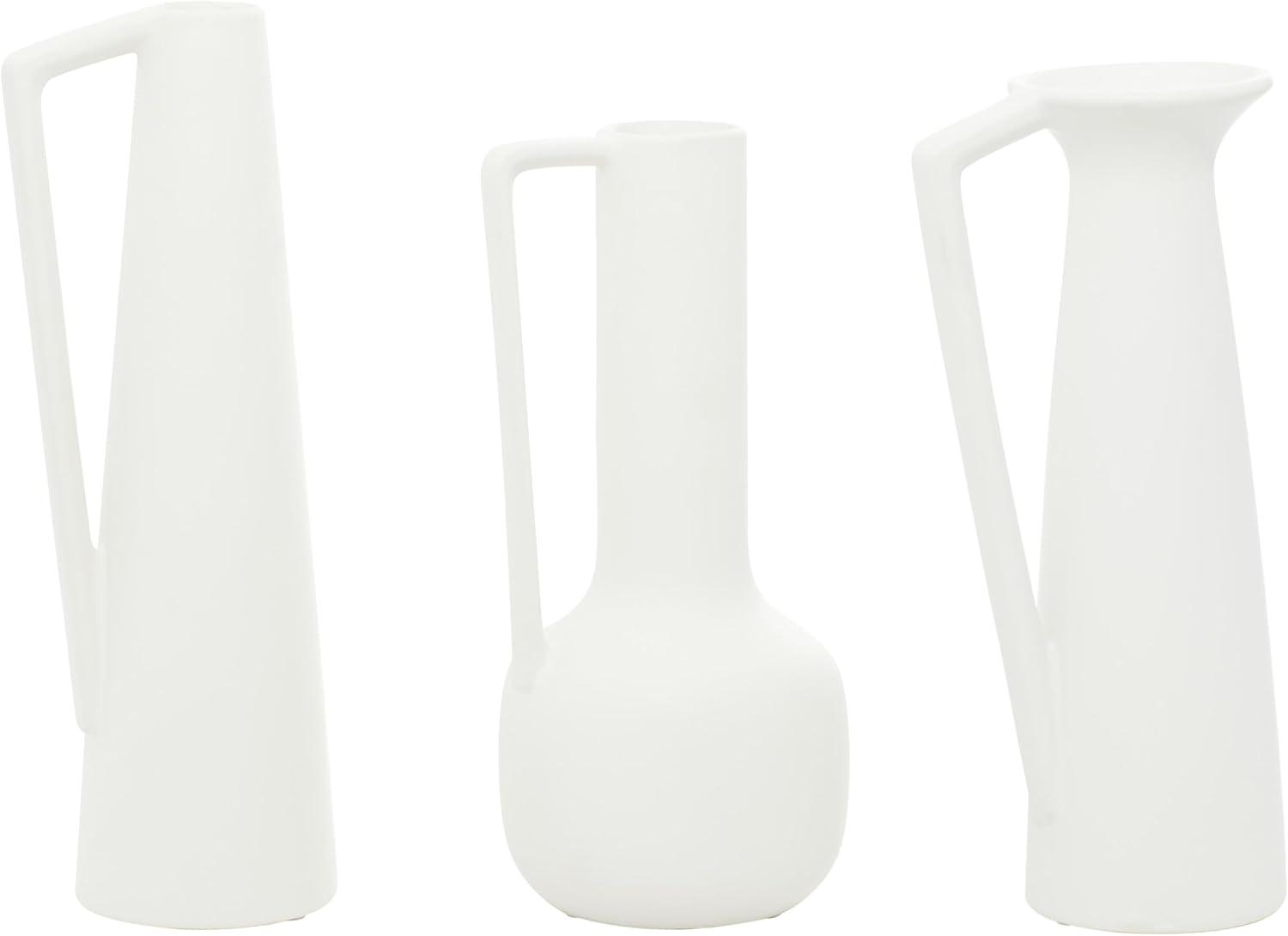 CosmoLiving by Cosmopolitan 13", 12", 11"H White Ceramic Vase with Handles, Set of 3