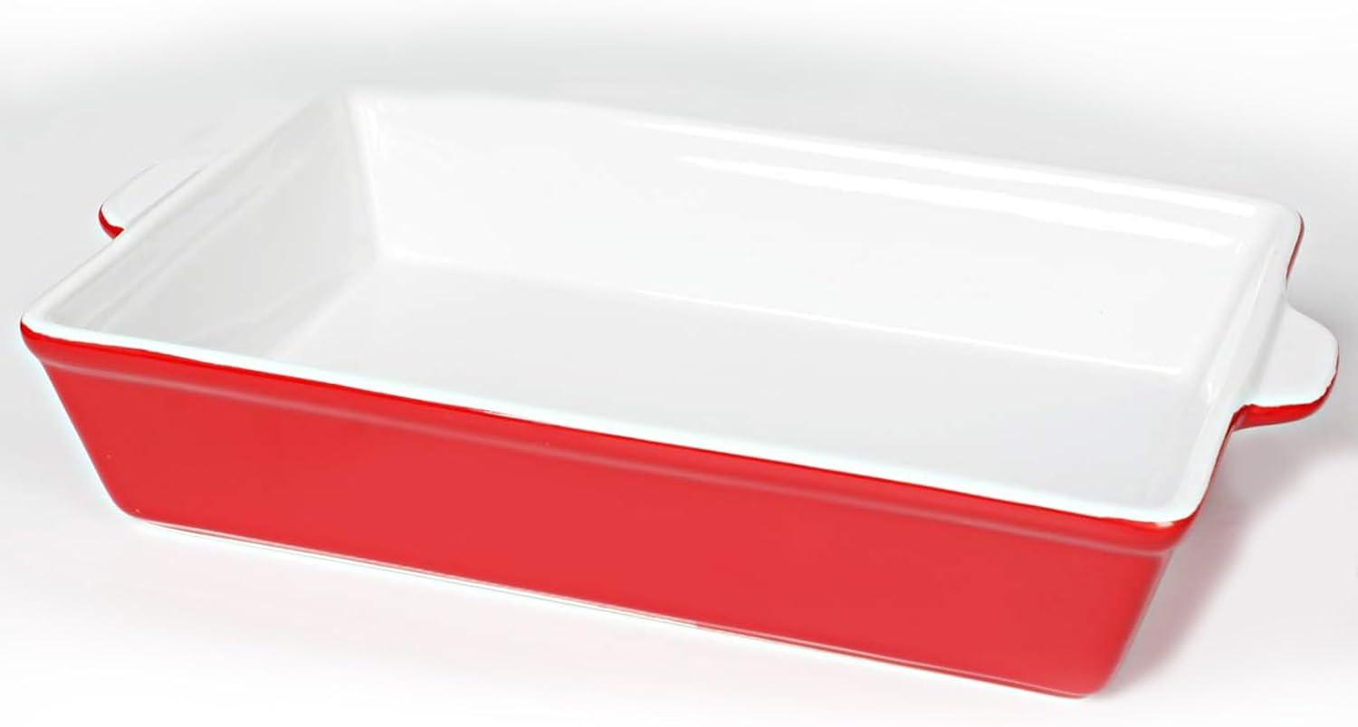 Red Ceramic Rectangular Non-Stick Baking Dish with Handles