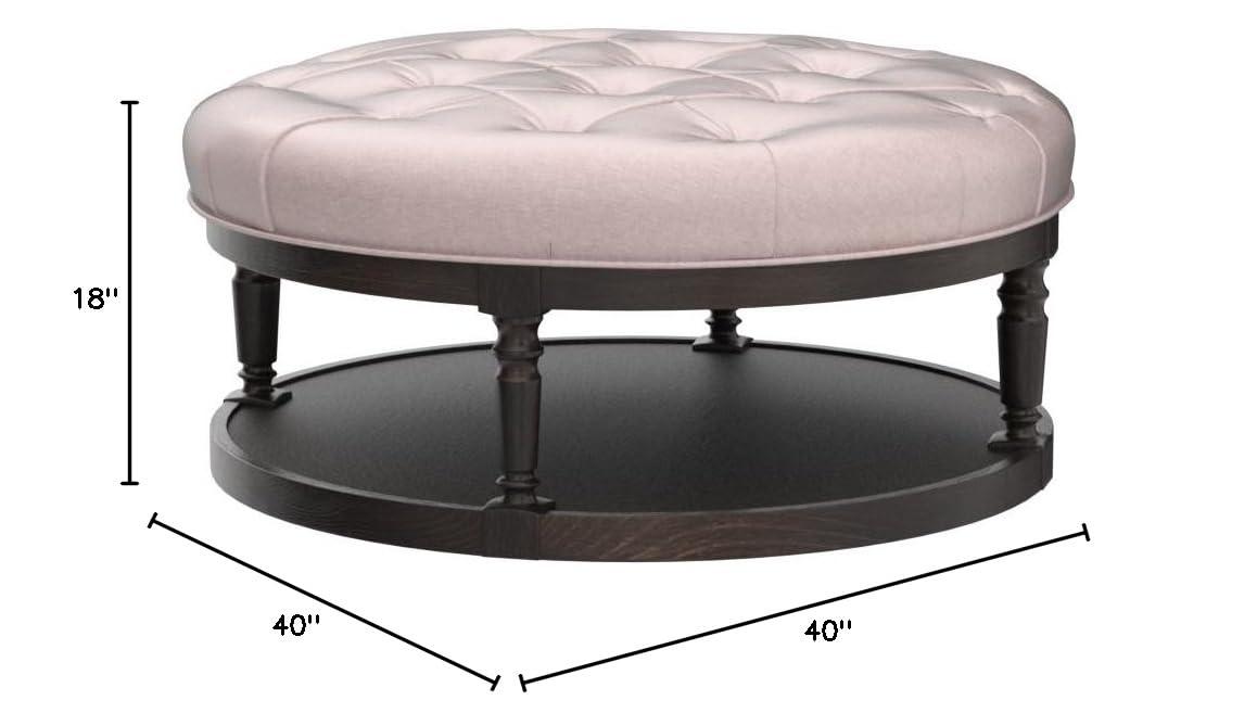 Best Master Tufted Fabric Upholstered Round Ottoman in Rustic Gray/Beige