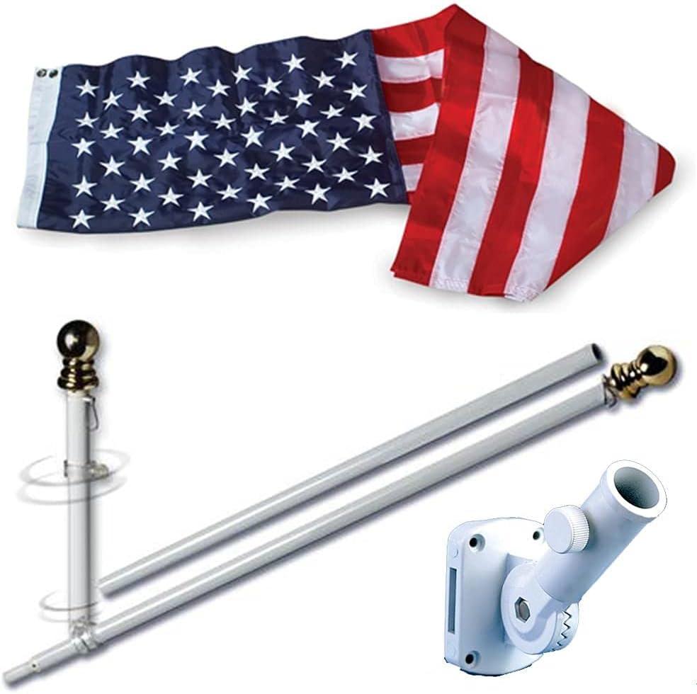 Allied Flag Pole Kit - 3 x 5 FT Nylon American Flag with 5 FT Spinning Flag Pole