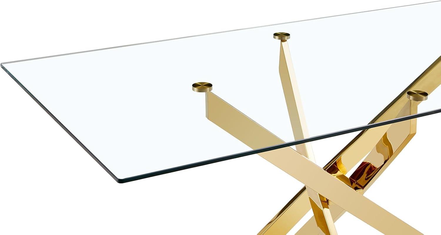 63'' Gold Glass Rectangular Dining Table with Metal Cross Legs