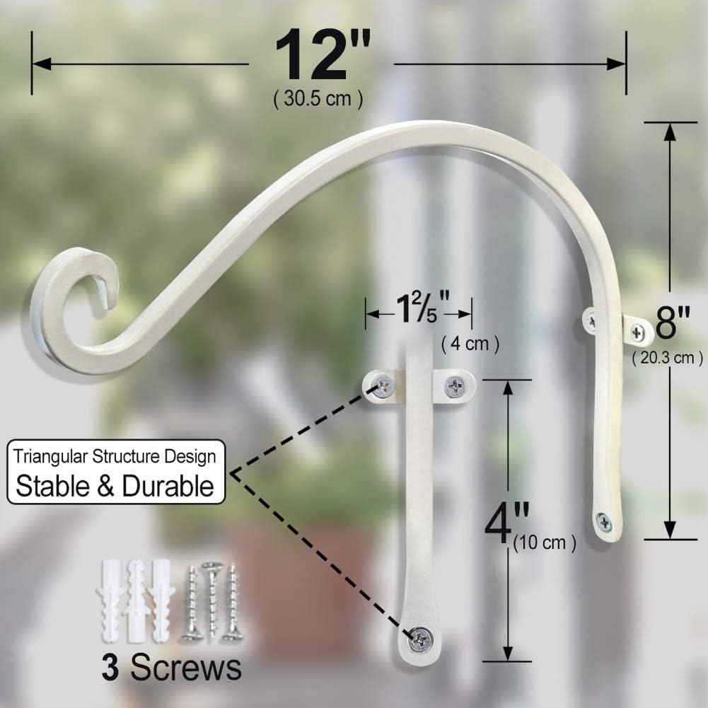 12-Inch White Metal Outdoor Hanging Plant Brackets, Set of 4